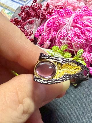 Anillo Plata Ley Baño Oro Negro Amatista