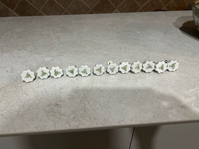 12 Tiradores Porcelana Flor Verde