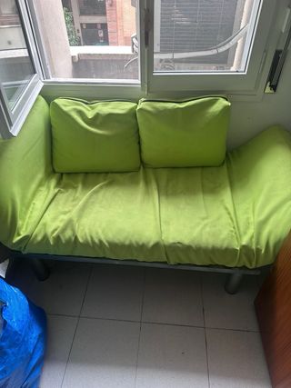 Sofá Cama Verde Tela y Metal