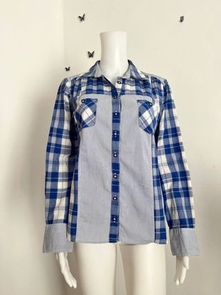 Camisa vintage cuadros azul y blanco Talla XL