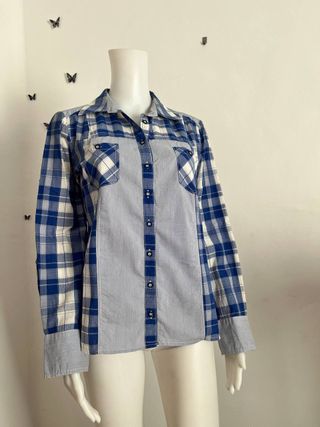 Camisa vintage cuadros azul y blanco Talla XL
