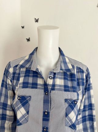 Camisa vintage cuadros azul y blanco Talla XL