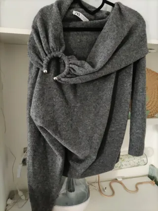 Jersey Zara Hombros Descubiertos Gris Talla M 