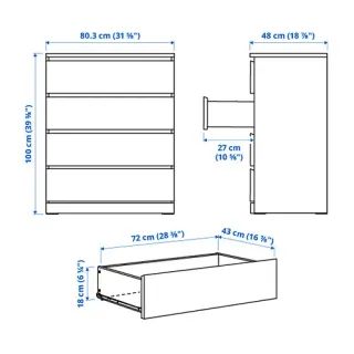 Cómoda IKEA MALM 4 cajones blanca – como nueva