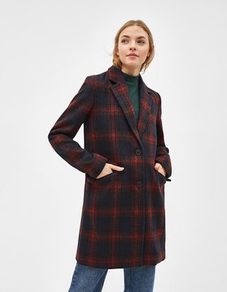 Abrigo cuadros lana Bershka Talla XS