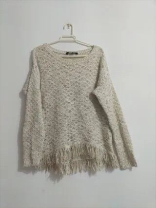 Jersey beige con flecos talla única