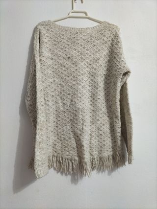 Jersey beige con flecos talla única