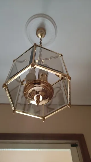 Lámpara farol cristal dorado