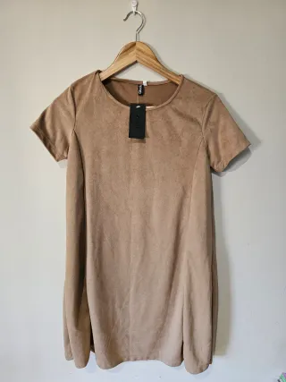 Vestido corto manga corta Glück beige
