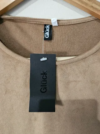 Vestido corto manga corta Glück beige