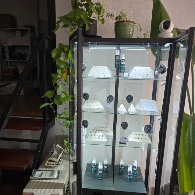 Vitrina de cristal y metal negra con Luces