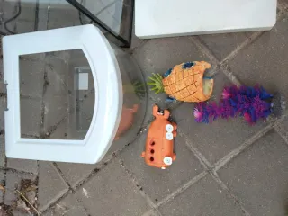 Acuario o terrario con filtro y decoración 