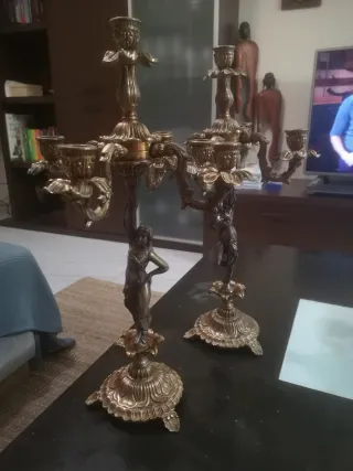 Candelabros Bronce Antiguos Figuras
