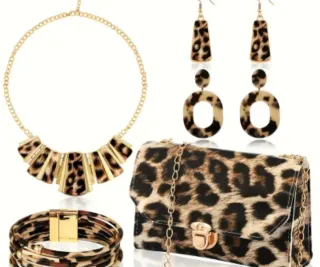 Conjunto Leopardo Collar, Bolso y Pendientes