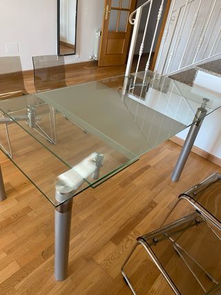 Mesa Comedor Extensible Cristal y Acero