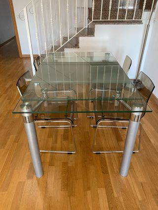 Mesa Comedor Extensible Cristal y Acero