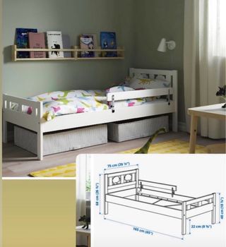Cama infantil blanca con barrera