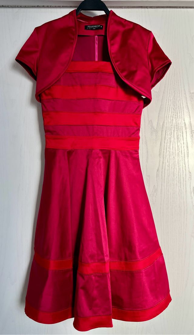 Abito Rinascimento rosso e fucsia con coprispalle