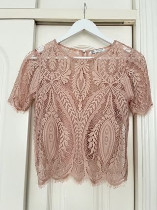 Camiseta Zara Encaje Rosa