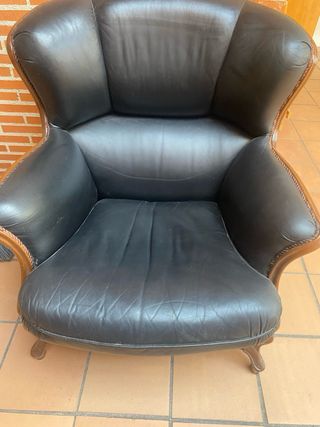 Sofá clásico 3 plazas y 2 sillones cuero negro 