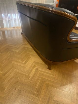 Sofá clásico 3 plazas y 2 sillones cuero negro 
