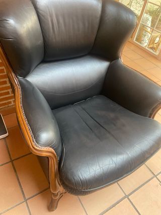 Sofá clásico 3 plazas y 2 sillones cuero negro 
