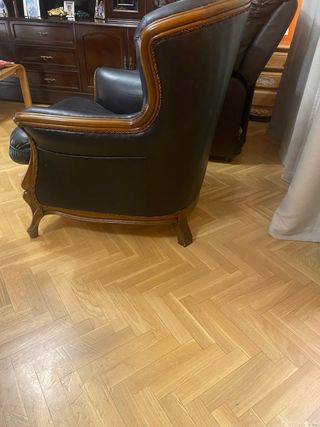 Sofá clásico 3 plazas y 2 sillones cuero negro 
