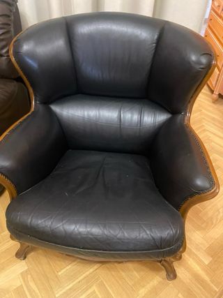 Sofá clásico 3 plazas y 2 sillones cuero negro 
