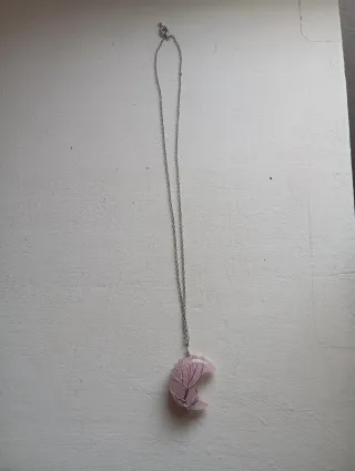 Colgante cuarzo rosa con Alambre Plateado y cadena