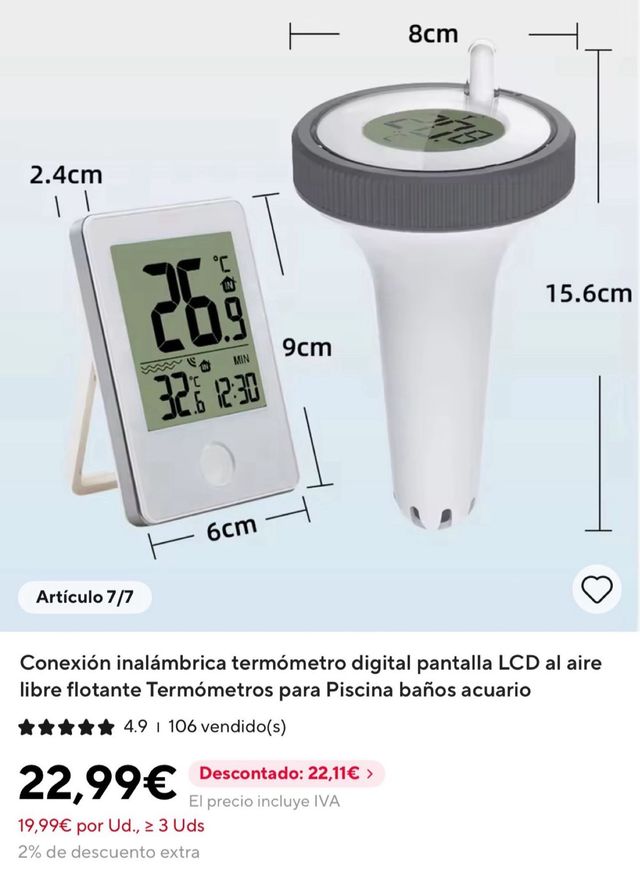 Termómetro de piscina flotante con cuerda