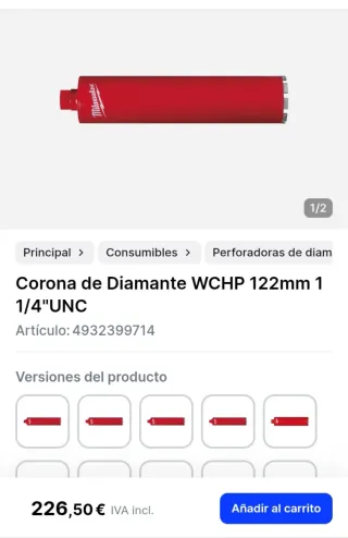 Corona Diamante Milwaukee 122mm 1 1/4 UNC 