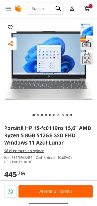 Portátil HP 15 AMD Ryzen 5 8GB 512GB SSD