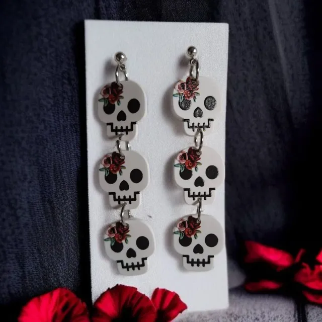 50%Pendientes calavera con flores