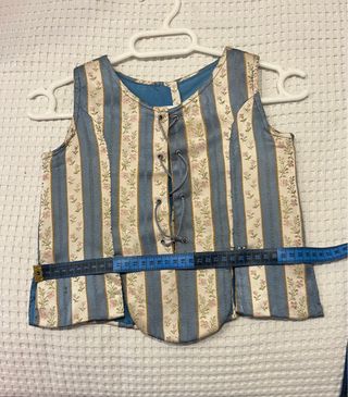 traje de Fallera Niña Azul y beige con flores rosa