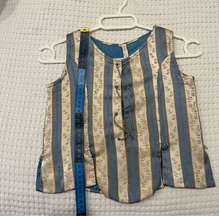 traje de Fallera Niña Azul y beige con flores rosa