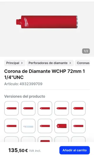 Corona Diamante Milwaukee 72mm 1 1/4UNC