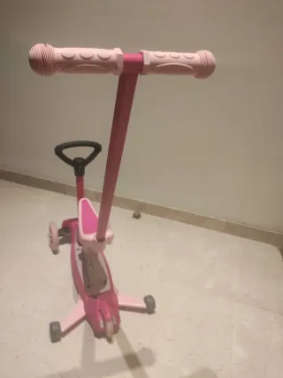 Patinete 4 en 1, 3 ruedas rosa con caja