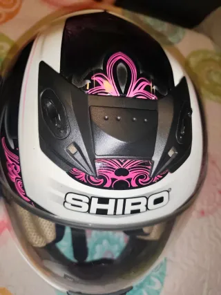 Casco Moto SHIRO Talla XS Blanco/Negro/Rosa.