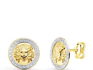 Pendientes Oro Bicolor 18k Medusa Greca 12mm