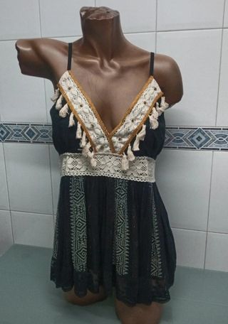 Blusón Anisa Talla Única Negro/Verde