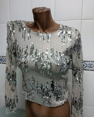 Top Stradivarius lentejuelas plateado