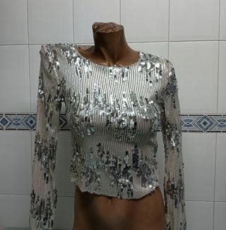 Top Stradivarius lentejuelas plateado