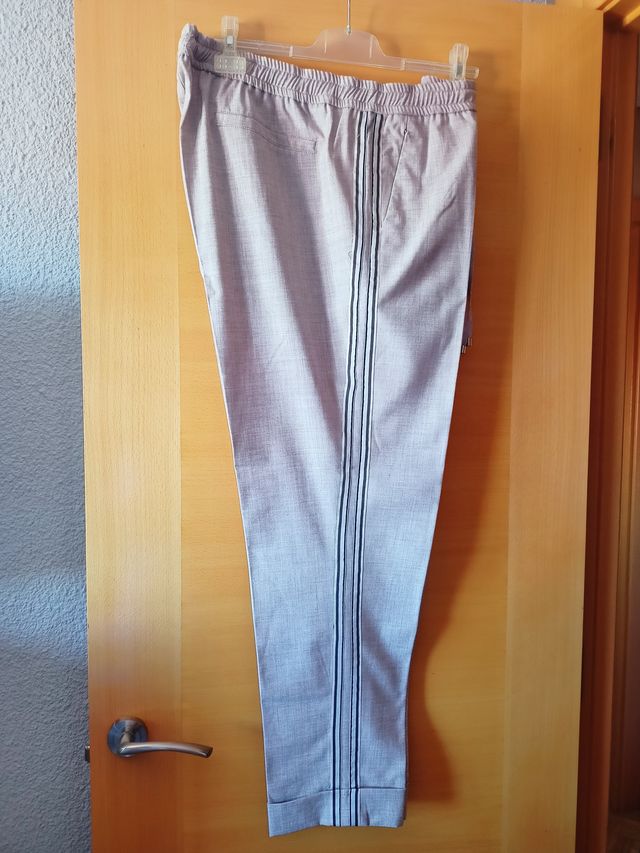 Pantalón mujer beige con rayas laterales