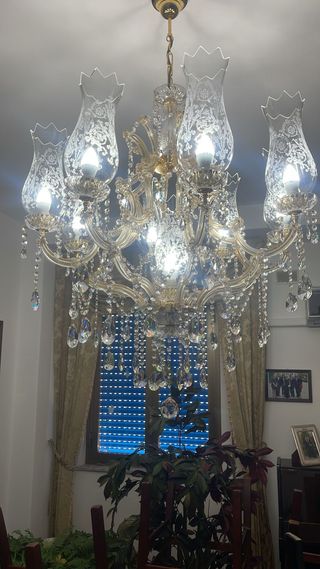 Lampadario Murano Cristalli Swarovski Oro Traspare
