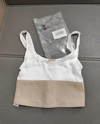 Top ASYOU taglia 36 bianco e beige Nuova cotone