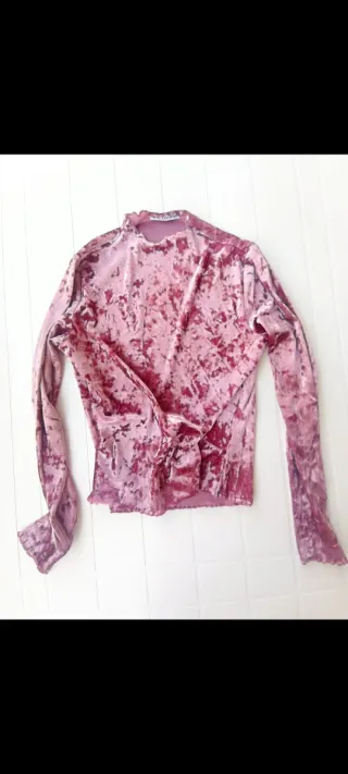 Camiseta rosa M terciopelo efecto arrugado