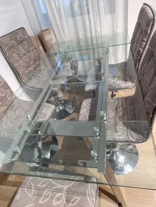 Mesa de comedor extensible cristal y metal
