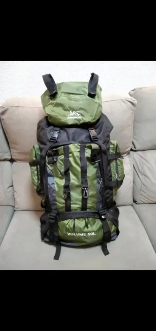 Mochila Senderismo 90+10L Negra/Verde