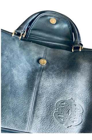 Bolso Tote Vintage Piel Azul Marino con Cartera