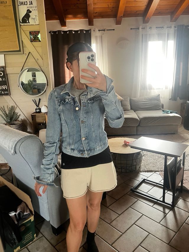 Giacca jeans donna con rouches